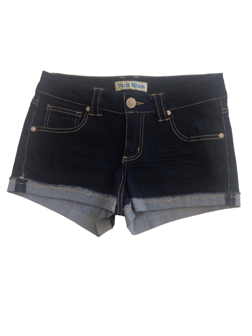 NEW Paris Blues Jean Shorts Dark Denim Y2K Low Rise Shorts Raw Cuffed Hem Size 5